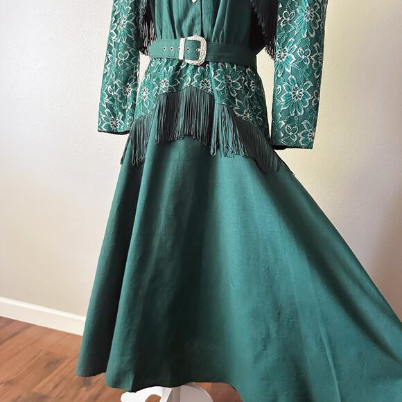 Vintage Lilia Smitty Forest Green Western Midi Dress size 11/12 modern size 8 - Picture 3 of 16